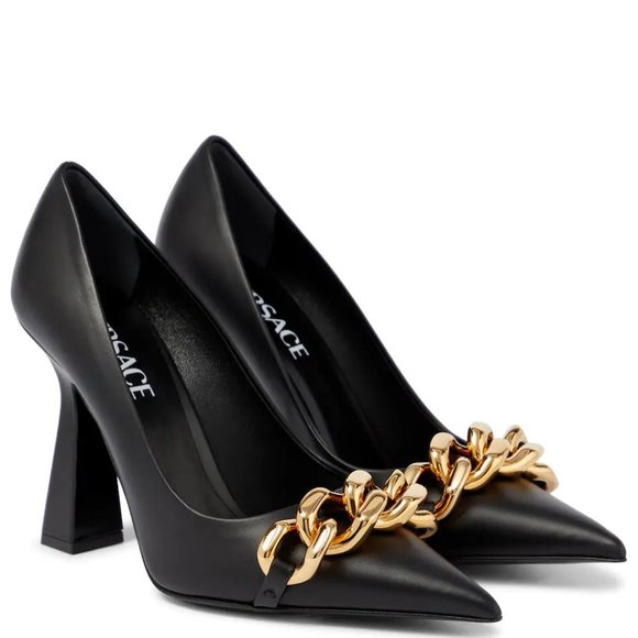 Versace Medusa Embellished Leather Pumps - Picture 1 of 12